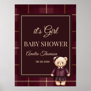 Poster Chic Preppy Urso de Pelúcia Chá de Bebê