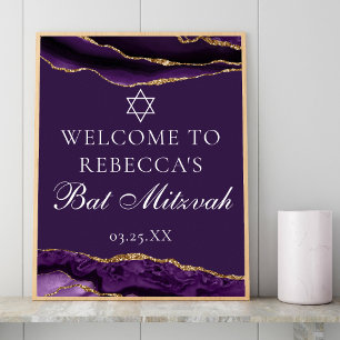 Poster Chic Purple Dourada Bat Mitzvah é bem-vindo