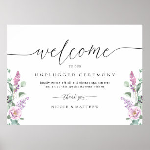 Poster Chic Purple, Mauve Floral Unplugged Ceremony Sinal