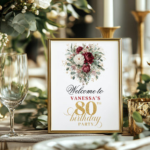 Poster Chic rosa bordô 80º aniversário 8x10 welcome sig