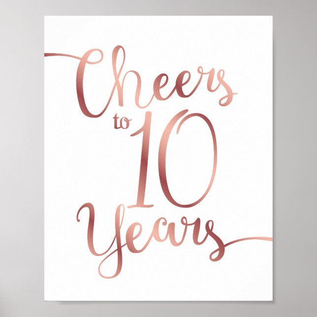 Poster Chic Rosa Dourado CHEERS PARA 10 ANOS Sinal Impres (Frente)