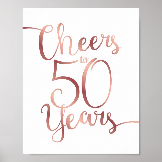 Poster Chic Rosa Dourado CHEERS PARA 50 ANOS Sinal Impres (Frente)