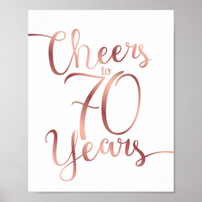 Poster Chic Rosa Dourado CHEERS PARA 70 ANOS Sinal Impres (Frente)