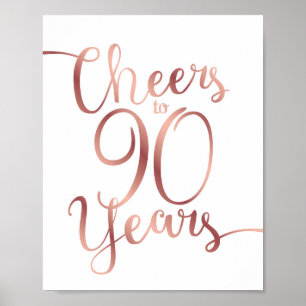 Poster Chic Rosa Dourado CHEERS PARA 90 ANOS Sinal Impres