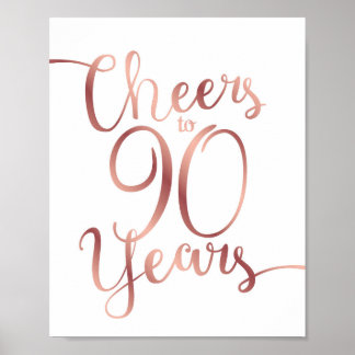 Poster Chic Rosa Dourado CHEERS PARA 90 ANOS Sinal Impres