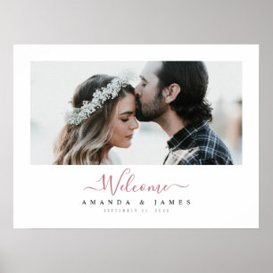 Poster Chic Rosa Dourado Horizontal Foto Casamento Bem-vi