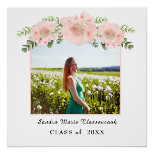 Póster Chic Rosa floral formatura Branco Turma 2021