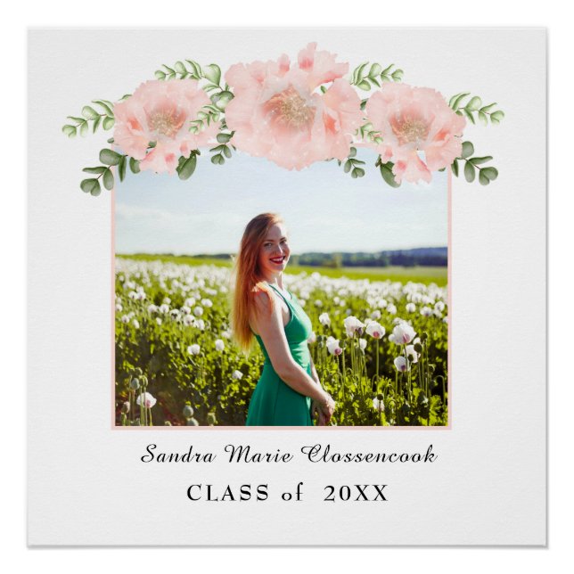 Póster Chic Rosa floral formatura Branco Turma 2021 (Frente)