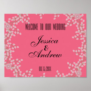 Póster Chic Rosa Floral & Pérolas Bem-Vindo Casamento