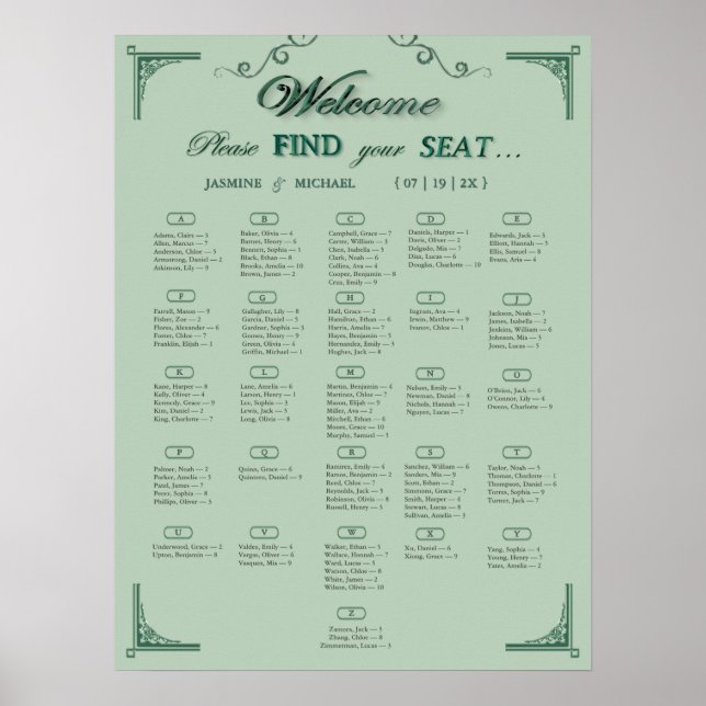 Poster Chic Sage Eucalyptus Green Wedding Seating Chart   (Frente)
