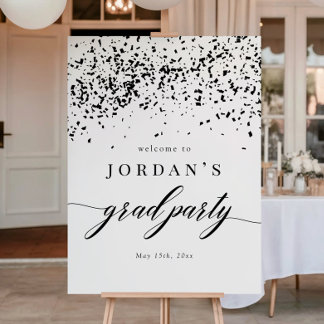 Poster Chic Script Black Confetti Graduation Party Sign