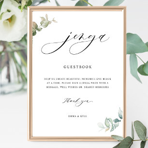Poster Chic Script Jenga Greenery Wedy Sign