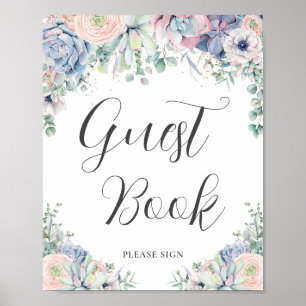 Poster Chic Succulents Blush Floral Weding Guest Book