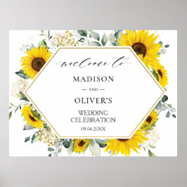 Poster Chic Sunflower Floral Weding Sinal de Boas-Vindas