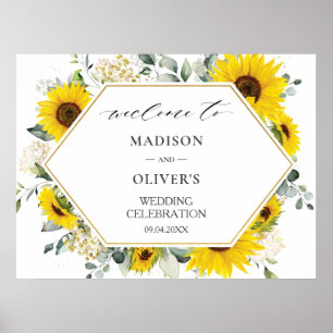 Poster Chic Sunflower Floral Weding Sinal de Boas-Vindas