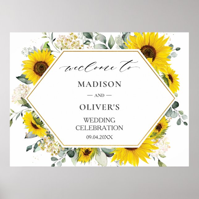 Poster Chic Sunflower Floral Weding Sinal de Boas-Vindas (Frente)