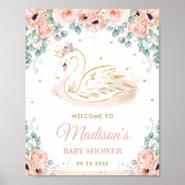 Poster Chic Swan Princesa Blush Peach Floral Bem-vindo