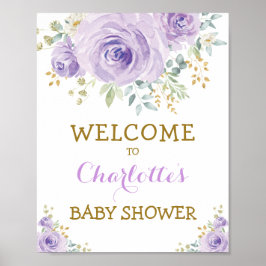 Poster Chic Watercolor Floral Purple Dourado Chá de frald