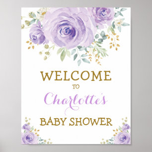 Poster Chic Watercolor Floral Purple Dourado Chá de frald