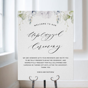 Poster Chic White Floral Unplugged Ceremony Wedding Sign