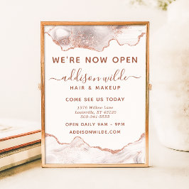 Poster Chic White Marble Agate Rose Gold Glitter Business