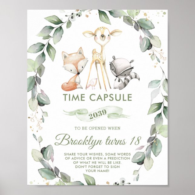 Poster Chic Woodland Animal Greenery Time Capsule (Frente)