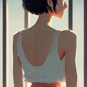 Póster Chica usando shorts de mezclilla ilustración anime