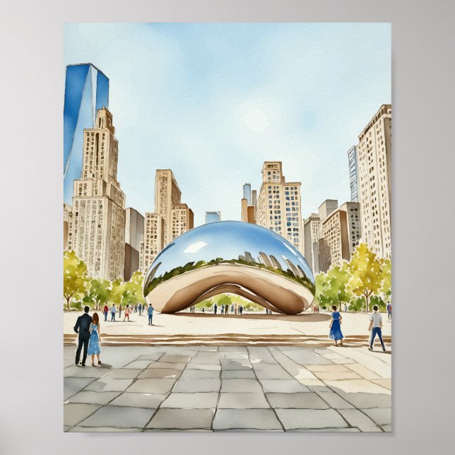 Poster Chicago Bean Watercolor (Frente)