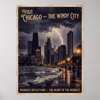 Poster Chicago Cidade Ventosa Viagem Noir Vintage