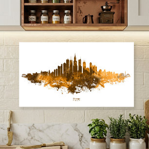 Poster Chicago City Skyline Watercolor em laranja