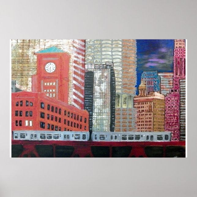 Poster Chicago Cityscape com El Train (Frente)