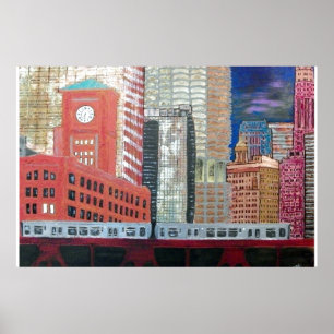 Poster Chicago Cityscape with El Train
