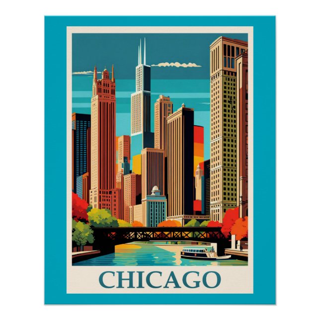 Póster Chicago Colorida Cityscape (Frente)