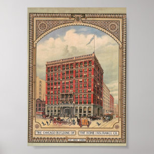 Poster Chicago, construção Home do seguro, vintage