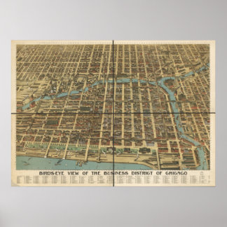 Póster Chicago de 1898, IL Birds Eye Ver Mapa Panorâmico