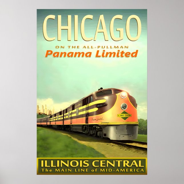 Poster CHICAGO Ferrovia Central de Illinois PANAMA Limite (Frente)
