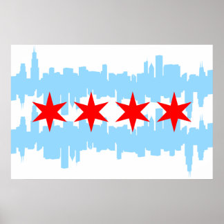 Póster Chicago Flag Skyline