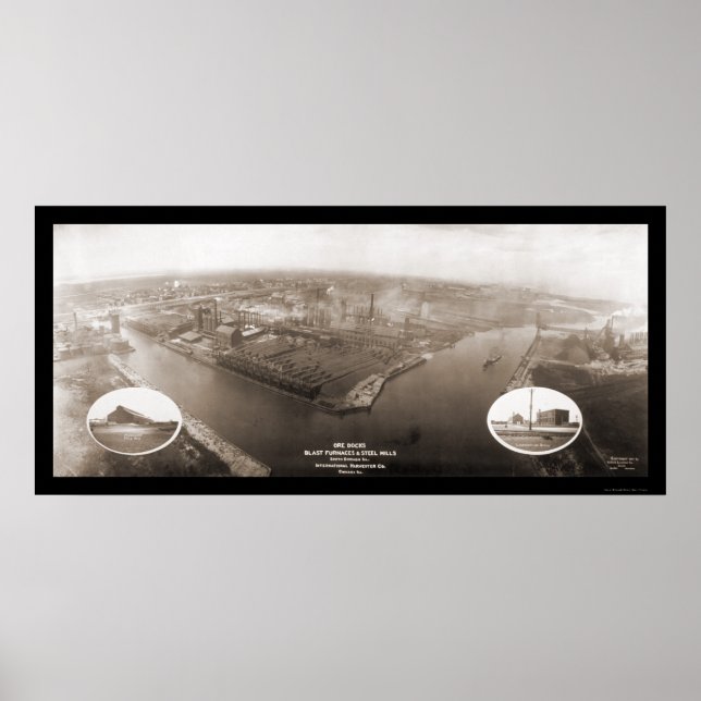 Póster Chicago, IL Steel Mill Foto 1907 (Frente)