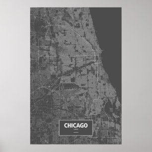Póster Chicago, Illinois (branco no preto)