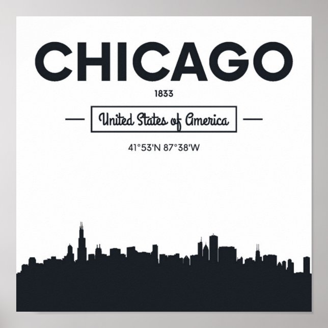 Póster Chicago, Illinois | Coordenadas das cidades (Frente)