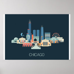 Póster Chicago, Illinois   Design em azul