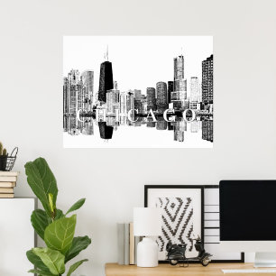 Poster Chicago, Illinois em preto e branco