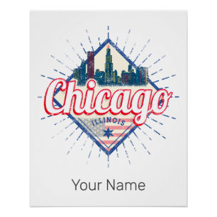 Póster Chicago Illinois Estados Unidos Retro Skyline EUA