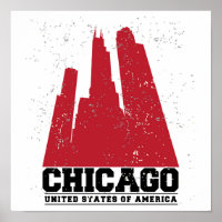 Chicago, Illinois | Linha Skyline de Cidade Vermel