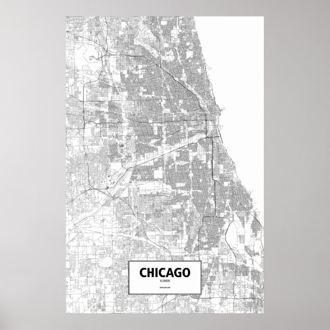 Poster Chicago, Illinois (preto em branco) (Frente)