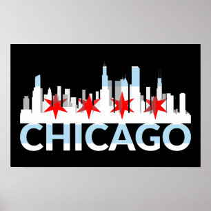 Poster Chicago Illinois Silhouette 4 Stars Viagens vintag