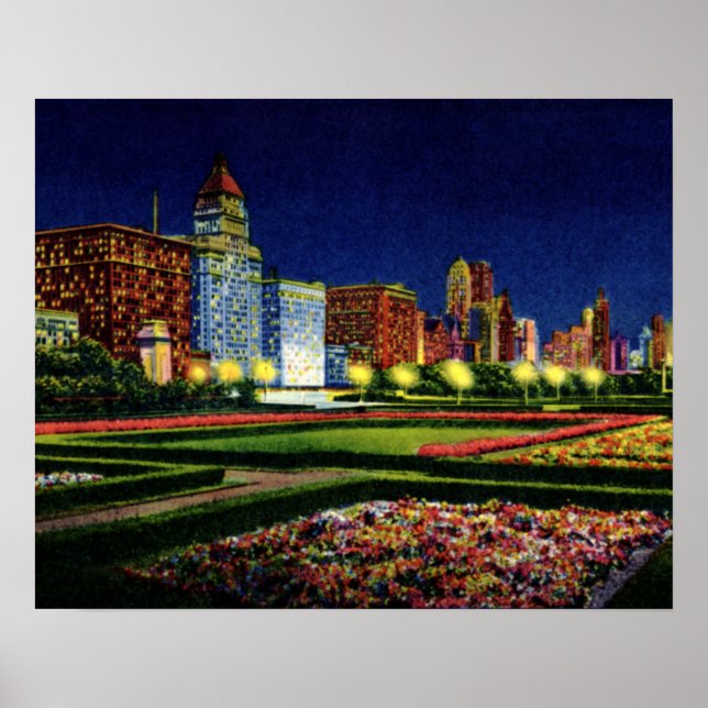 Póster Chicago Illinois Skyline à noite (Frente)