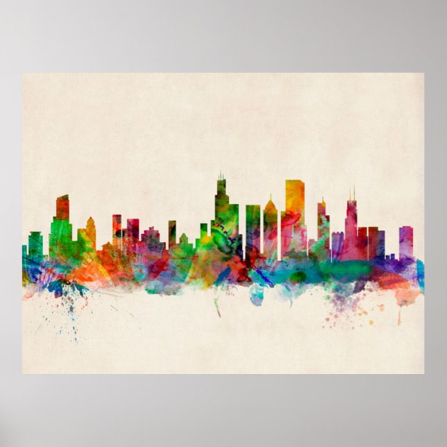 Póster Chicago Illinois Skyline Cityscape (Frente)