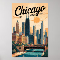 Chicago Illinois - Skyline Viagem Art Vintage