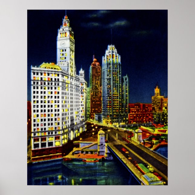 Poster Chicago Illinois Wrigley Building by Night (Frente)